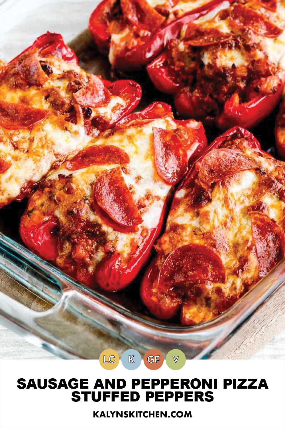 Pinterest image of Sausage and Pepperoni Pizza Stuffed Peppers