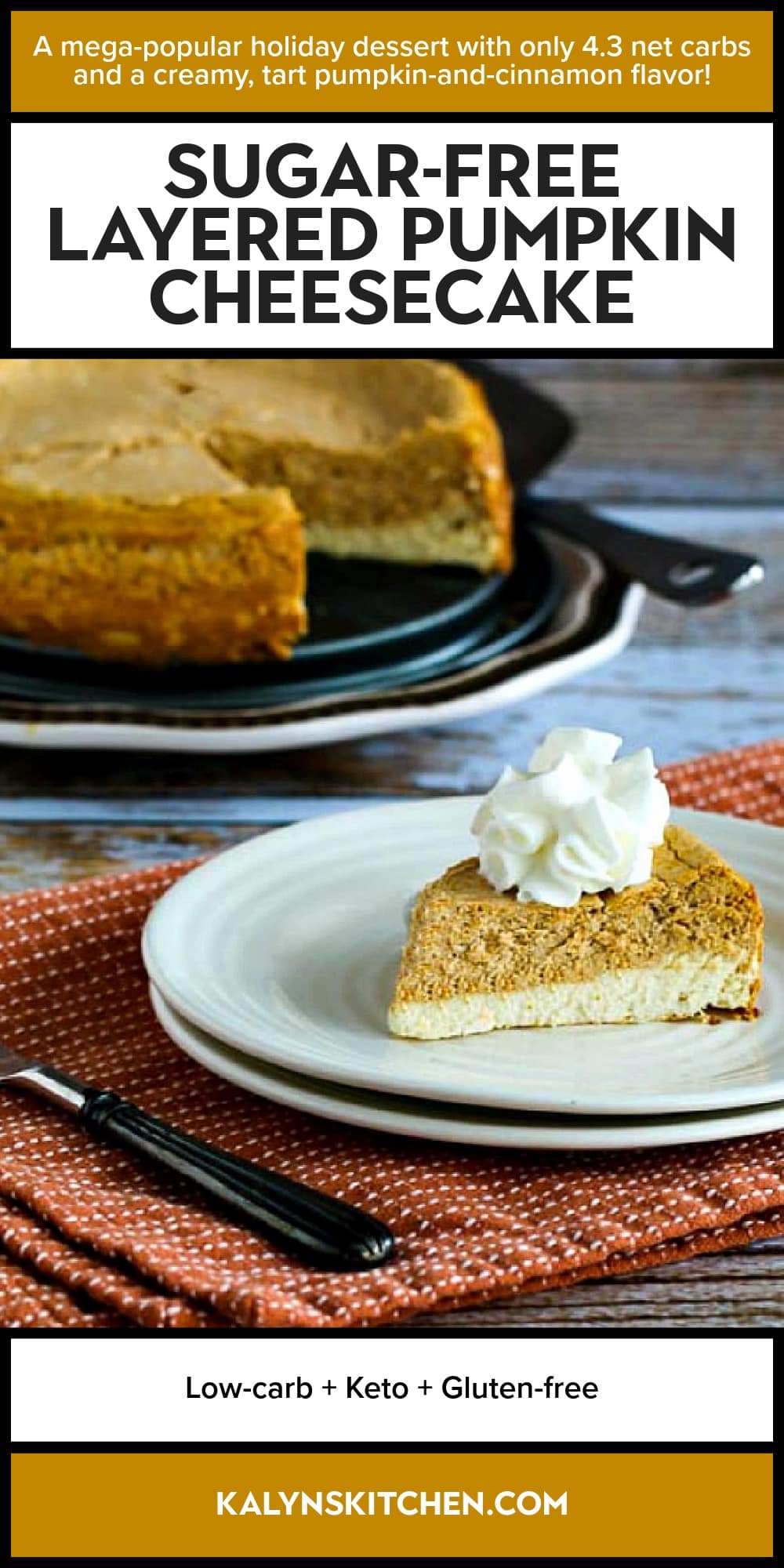 Pinterest image of Sugar-Free Layered Pumpkin Cheesecake