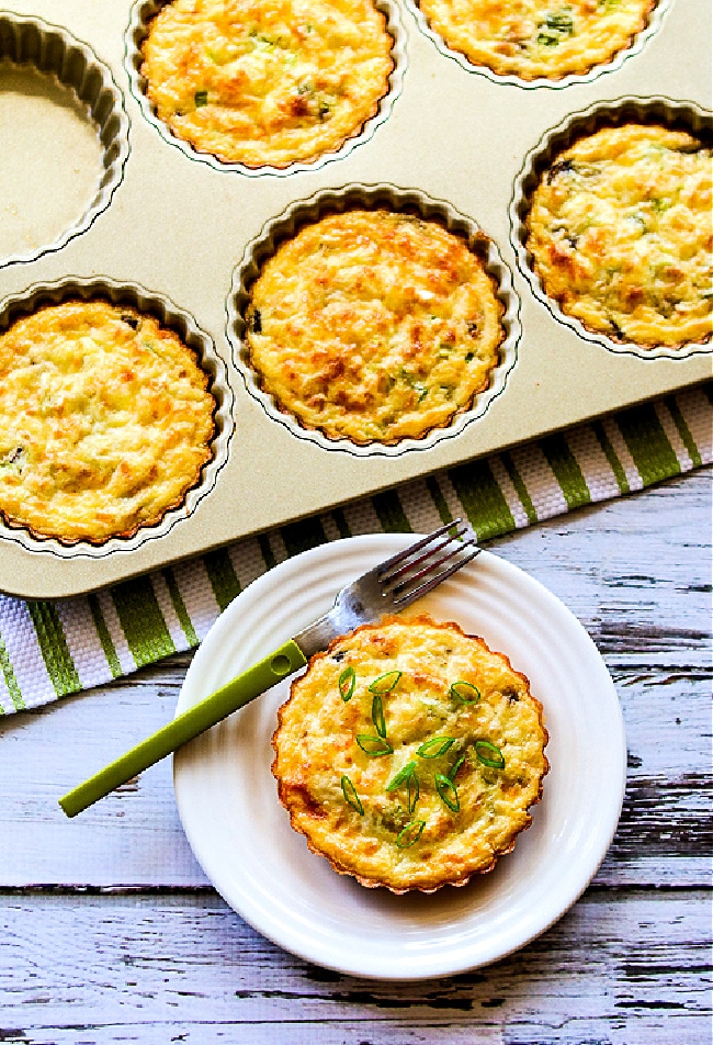 Crustless Breakfast Tarts with Mushrooms finished tarts on plate and in baking pan