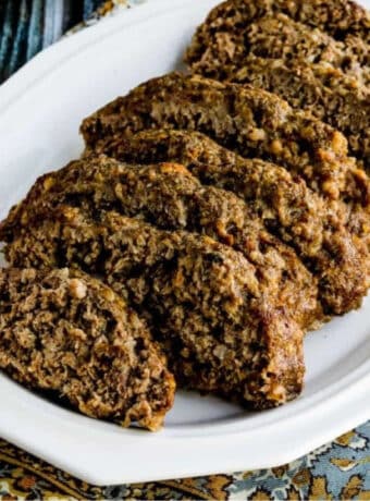 Kalyn's Best Meatloaf shown on serving platter with napkin.