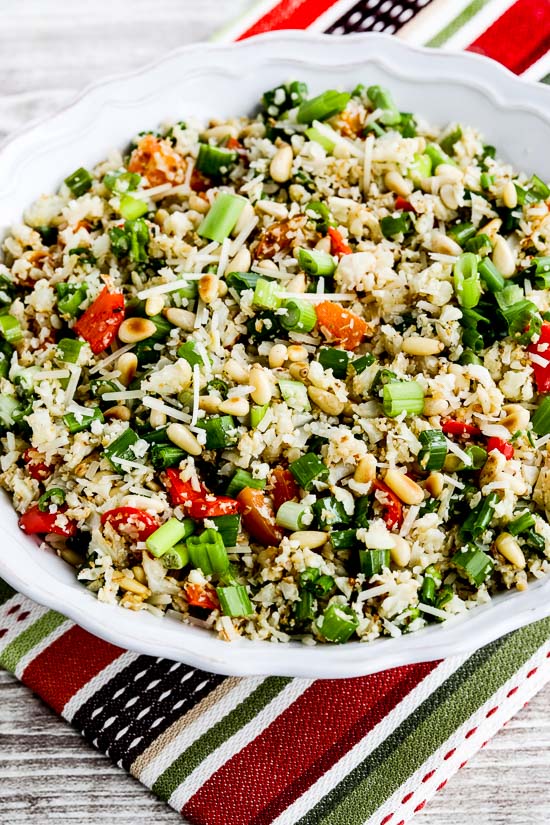 Roasted Cauliflower Rice Medley with Pine Nuts on serving plate