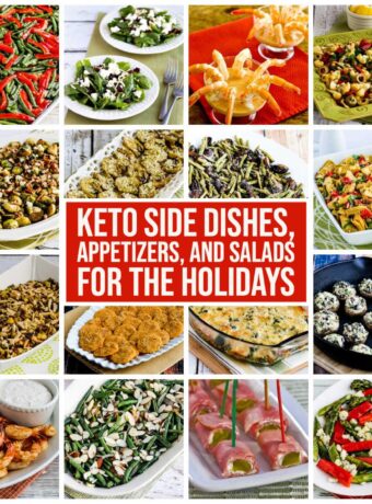 Keto Side Dishes, Appetizers, and Salads for the Holidays collage of featured recipes with text overlay