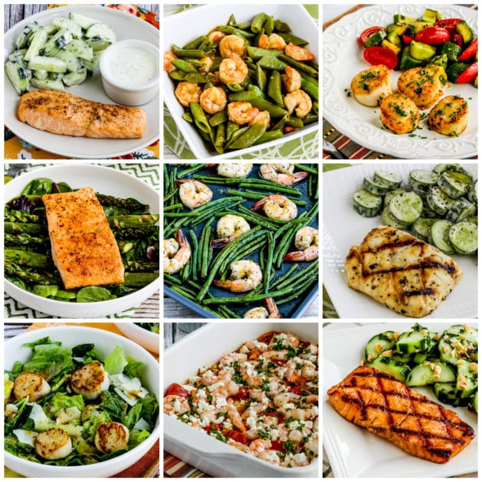 Low-Carb and Keto Fish Dinners collage of featured recipes