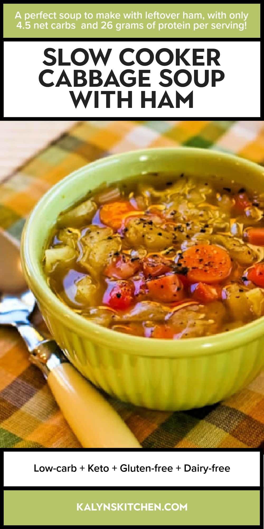 Pinterest image of Slow Cooker Cabbage Soup with Ham