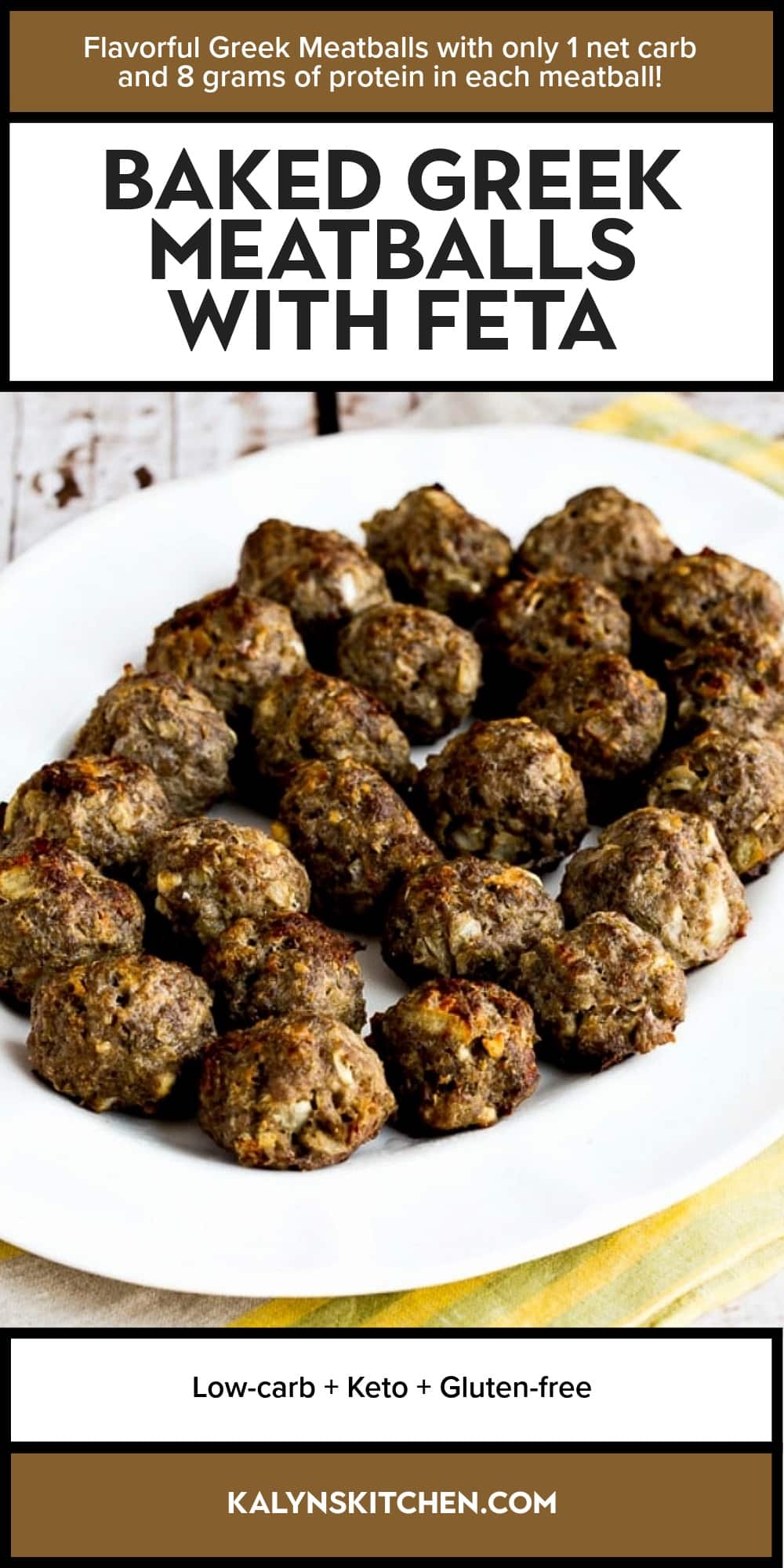 Pinterest image of Baked Greek Meatballs with Feta