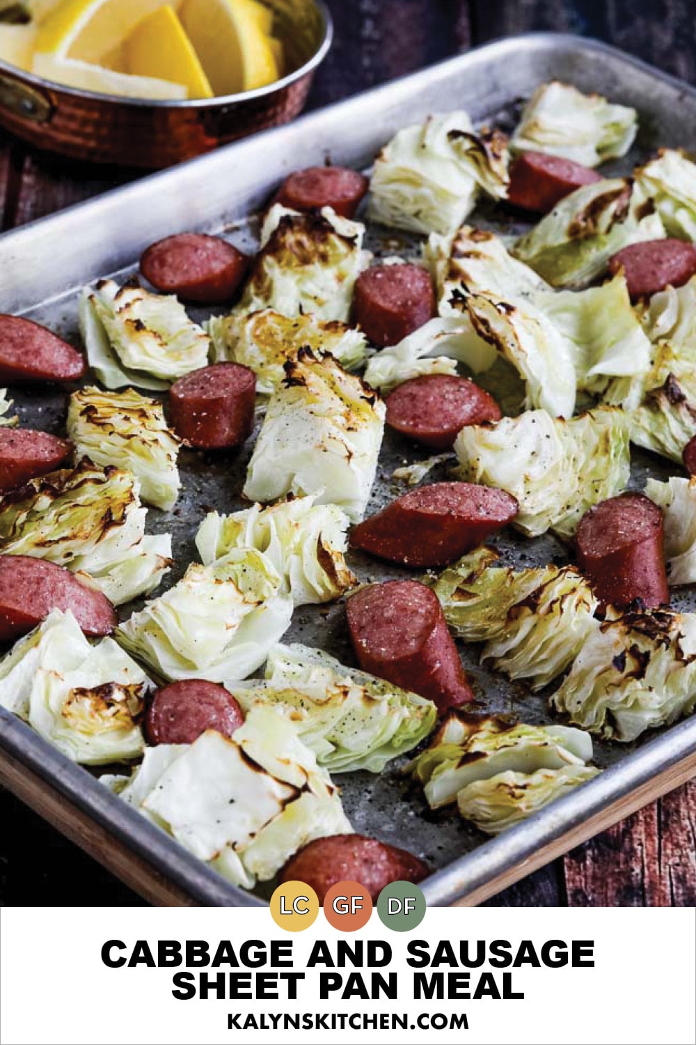 Pinterest image of Cabbage and Sausage Sheet Pan Meal