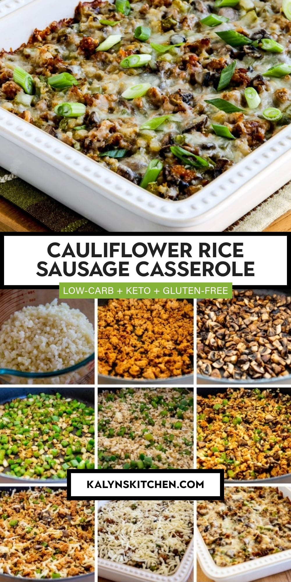 Pinterest image of Cauliflower Rice Sausage Casserole