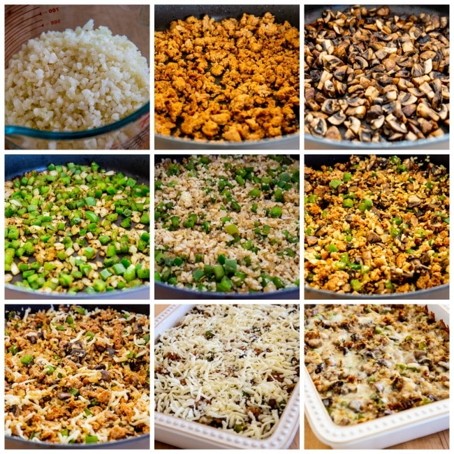 Cauliflower Rice Sausage Casserole process shots collage