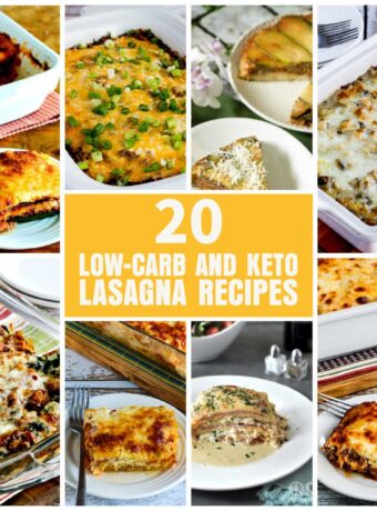 Collage photo with text overlay for 20 Low-Carb and Keto Lasagna Recipes showing featured recipes.