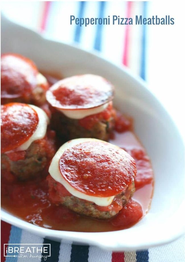 Low-Carb Pepperoni Pizza Meatballs from I Breathe I'm Hungry