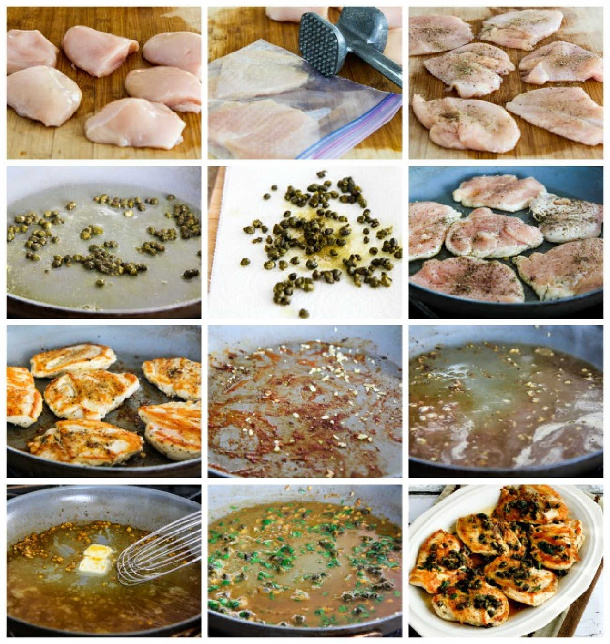 process shots collage of Chicken Piccata with Fried Capers