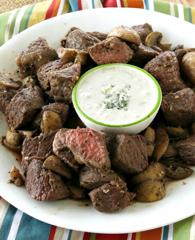 Air Fryer Steak Bites and Mushrooms from The Dinner Mom