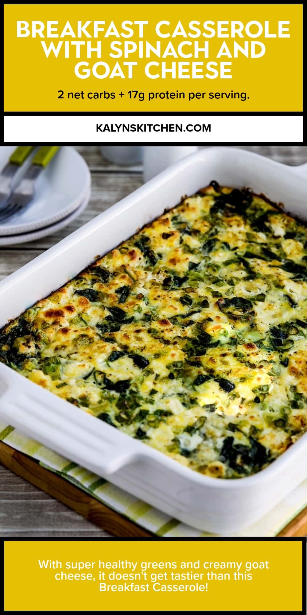 Pinterest image of Breakfast Casserole with Spinach and Goat Cheese