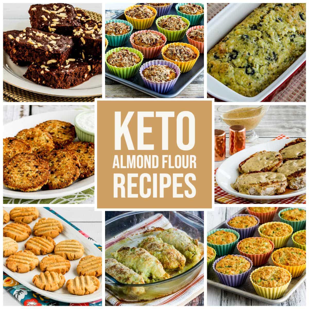 Keto Almond Flour Recipes text-overlay collage of featured recipes