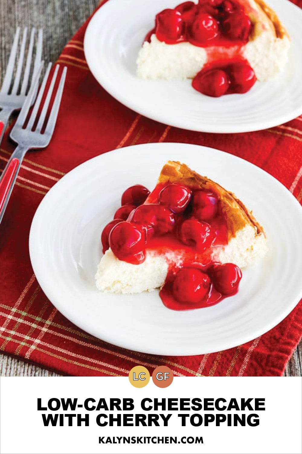 Pinterest image of Low-Carb Cheesecake with Cherry Topping