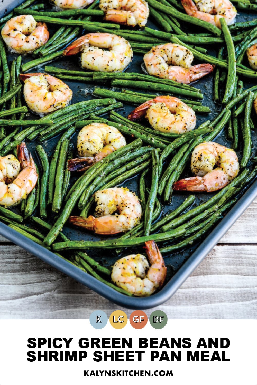 Pinterest image of Spicy Green Beans and Shrimp Sheet Pan Meal