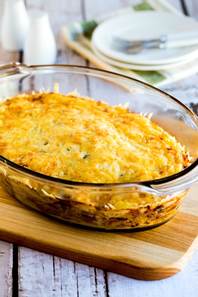 Leftover Corned Beef Low-Carb Reuben Bake shown in casserole dish.