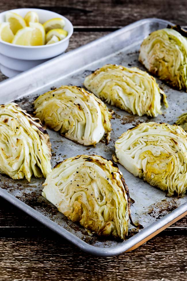 Roasted cabbage with lemon cabbage cooked on a griddle