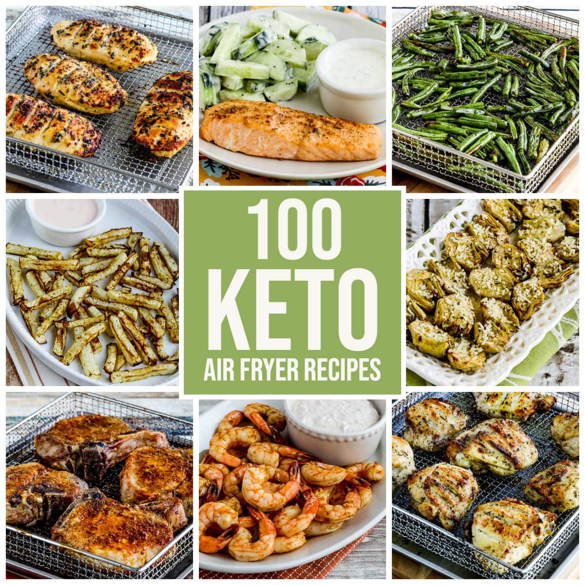 100 Keto Air Fryer Recipes collage of featured recipes