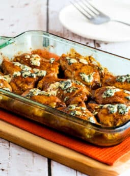 Baked Buffalo Chicken with Melted Blue Cheese (Video)