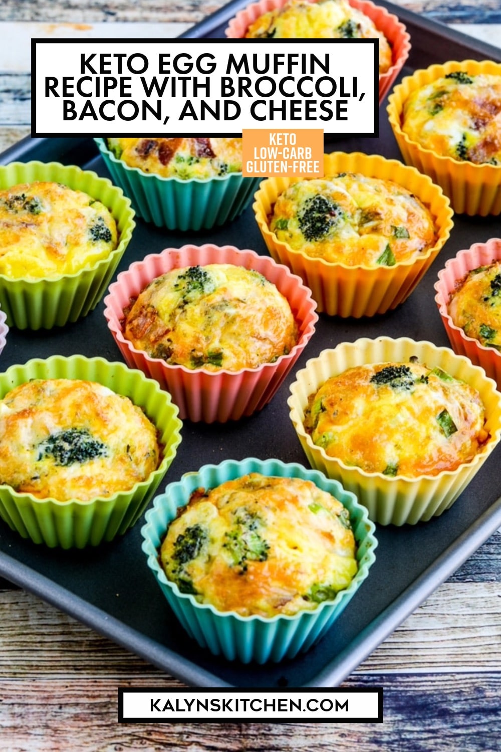 Pinterest image of Keto Egg Muffin Recipe with Broccoli, Bacon, and Cheese