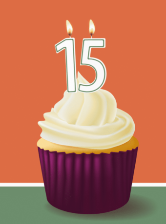 Kalyn's Kitchen turns 15 Today - birthday cupcake with candle image