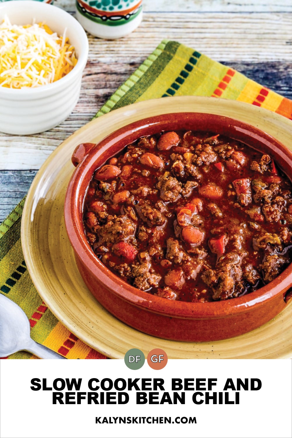 Pinterest image of Slow Cooker Beef and Refried Bean Chili