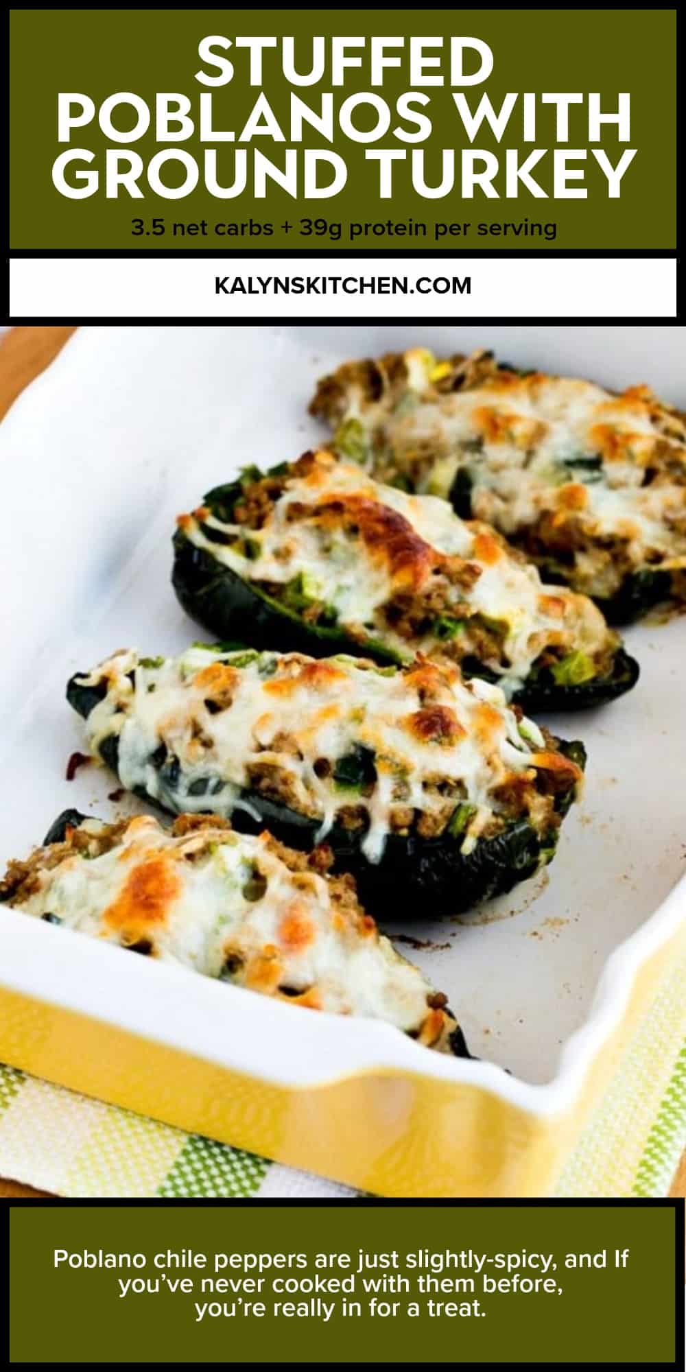 Pinterest image of Stuffed Poblanos with Ground Turkey