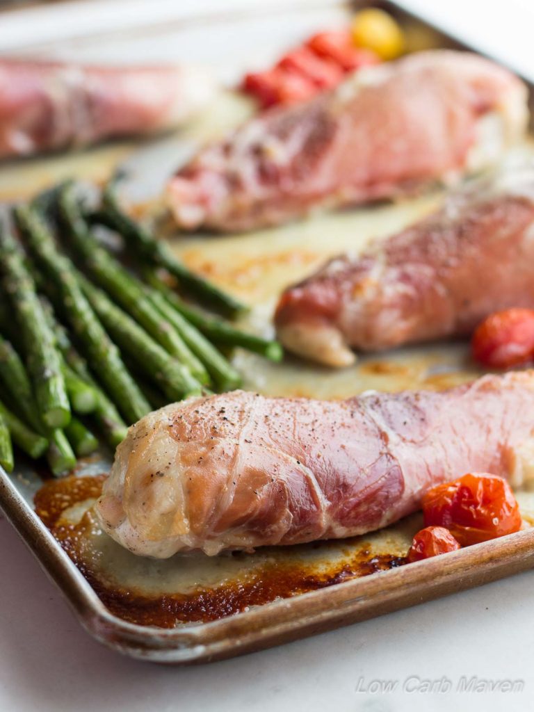 Proscuitto Wrapped Chicken Sheet Pan Dinner from Low Carb Maven
