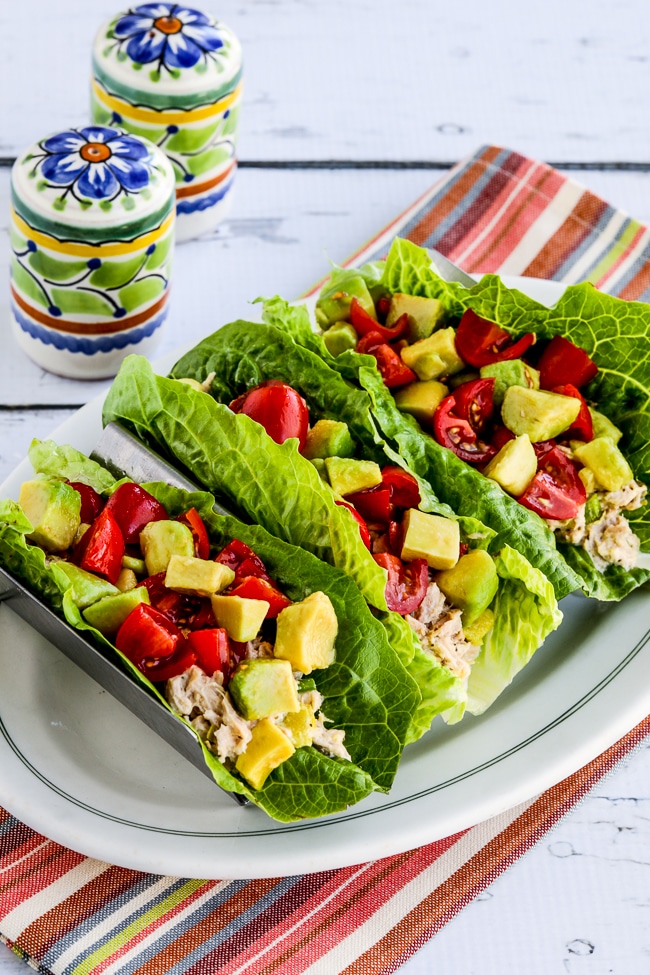Tuna salad. Lettuce wraps on a serving plate
