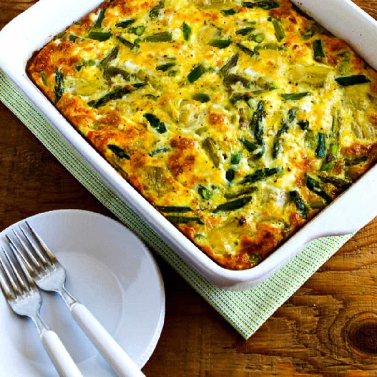 Square image of Breakfast Casserole with Asparagus and Artichokes