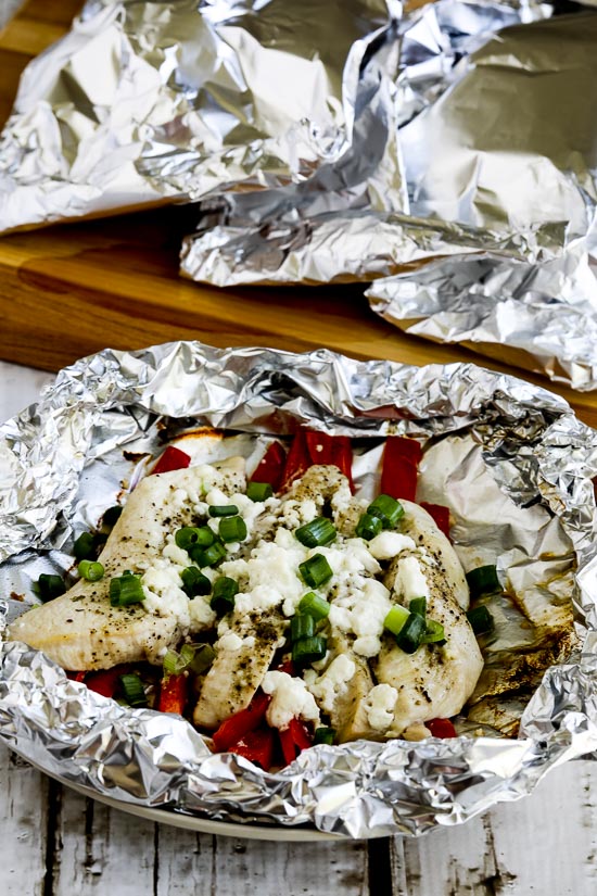 Greek Chicken Foil Packets finished dish in foil