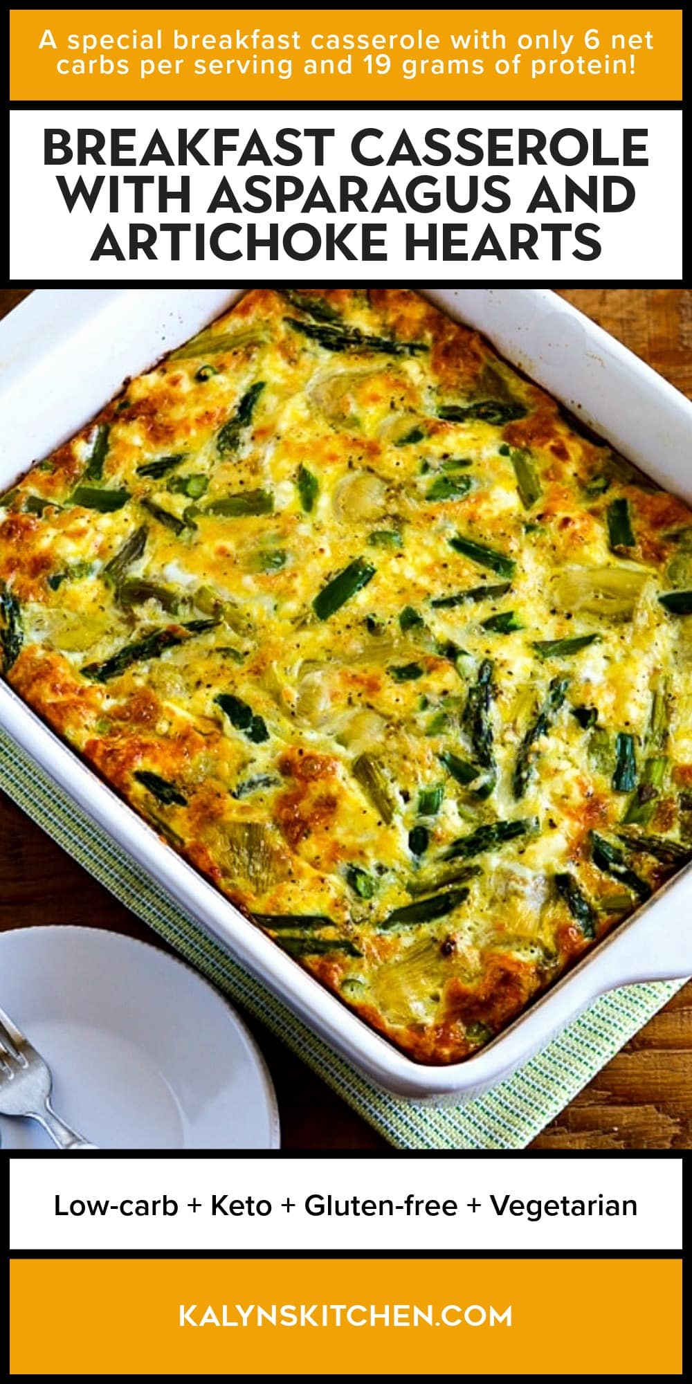 Pinterest image of Breakfast Casserole with Asparagus and Artichoke Hearts