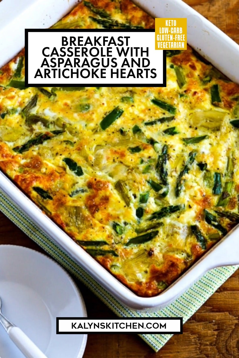 Pinterest image of Breakfast Casserole with Asparagus and Artichoke Hearts