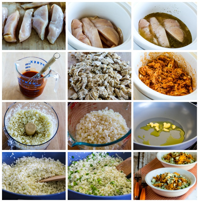 Buffalo Chicken Cauliflower Rice Bowl process shots collage