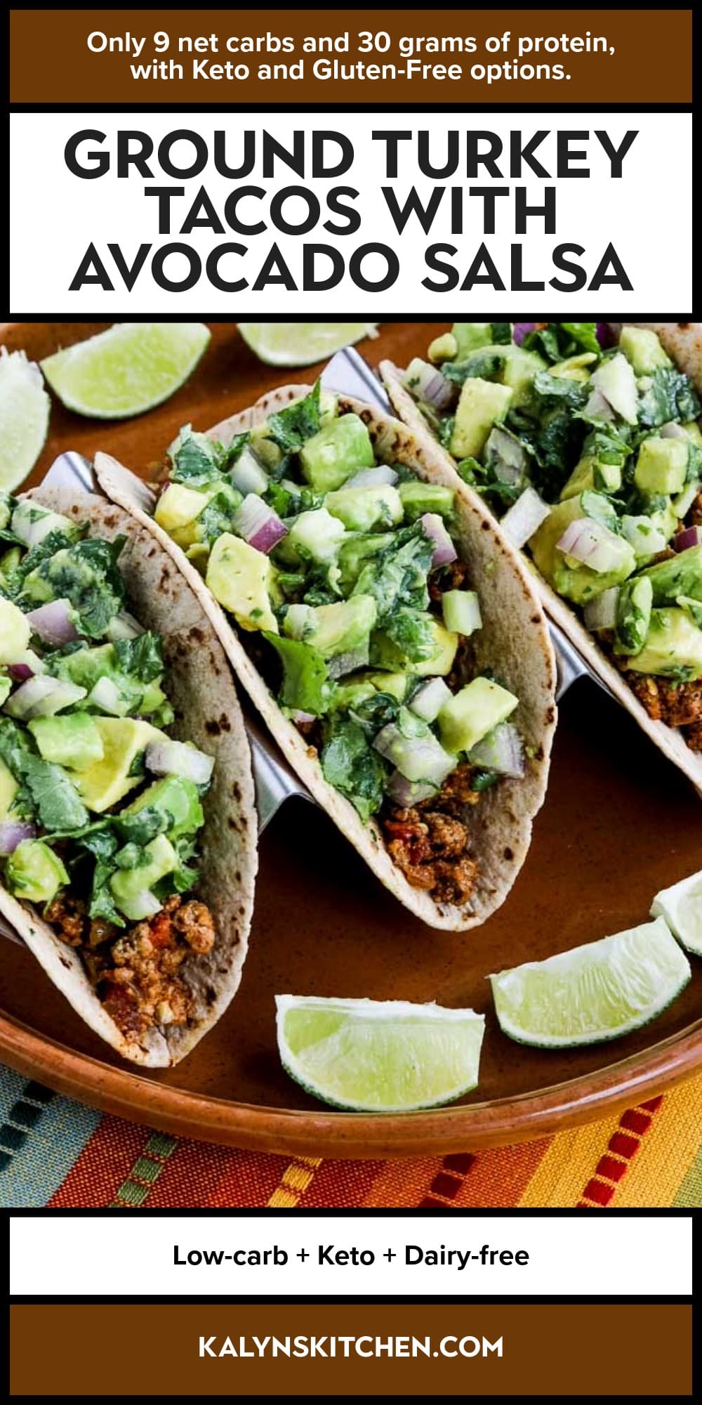 Pinterest image of Ground Turkey Tacos with Avocado Salsa
