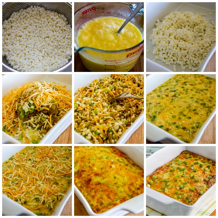 Green Chile and Cheese Keto Breakfast Casserole process shots collage