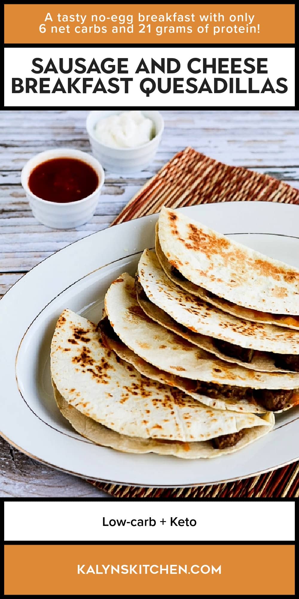 Pinterest image of Sausage and Cheese Breakfast Quesadillas