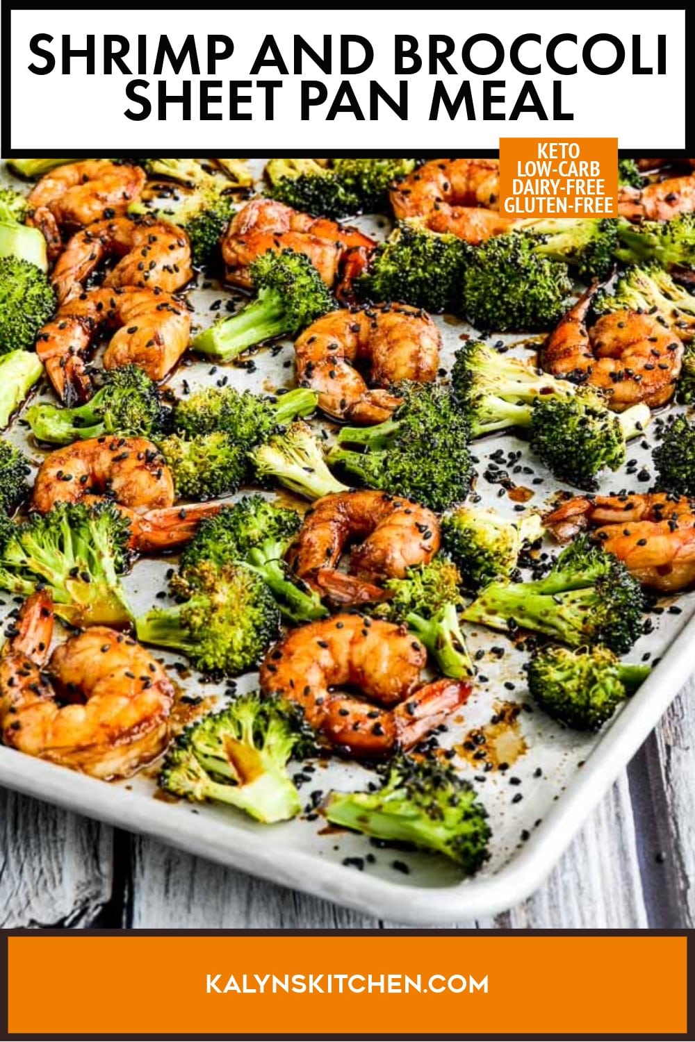 Pinterest image of Shrimp and Broccoli Sheet Pan Meal