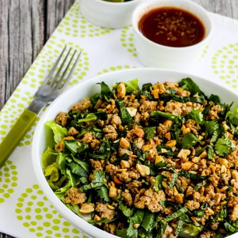 Turkey Larb Salad, finished salad in serving bowl with sauce