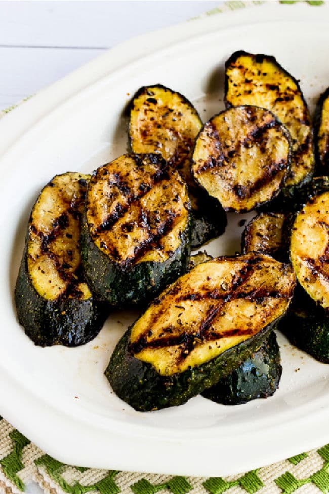 Perfect grilled zucchini on serving plate.