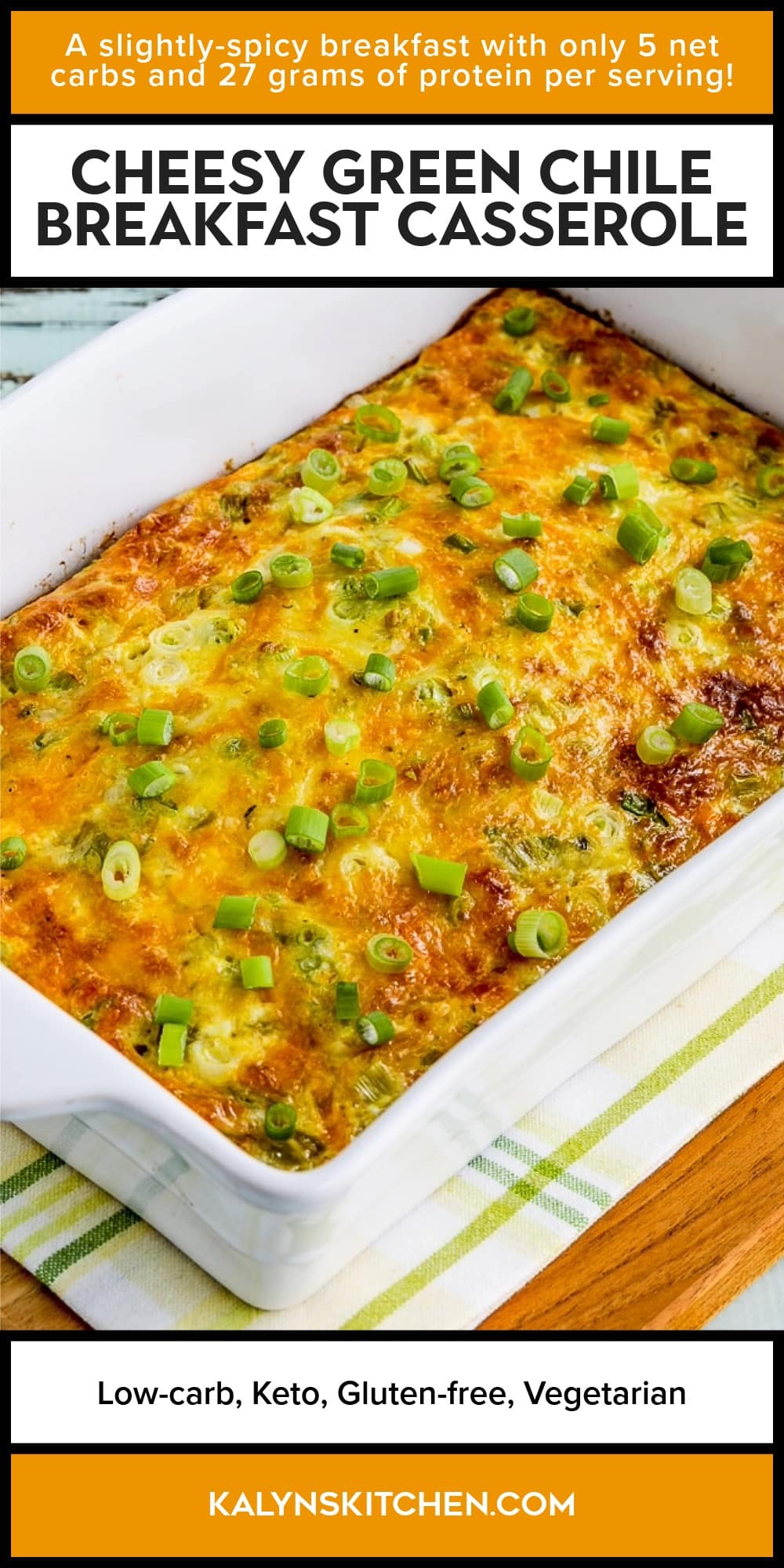 Pinterest image of Cheesy Green Chile Breakfast Casserole
