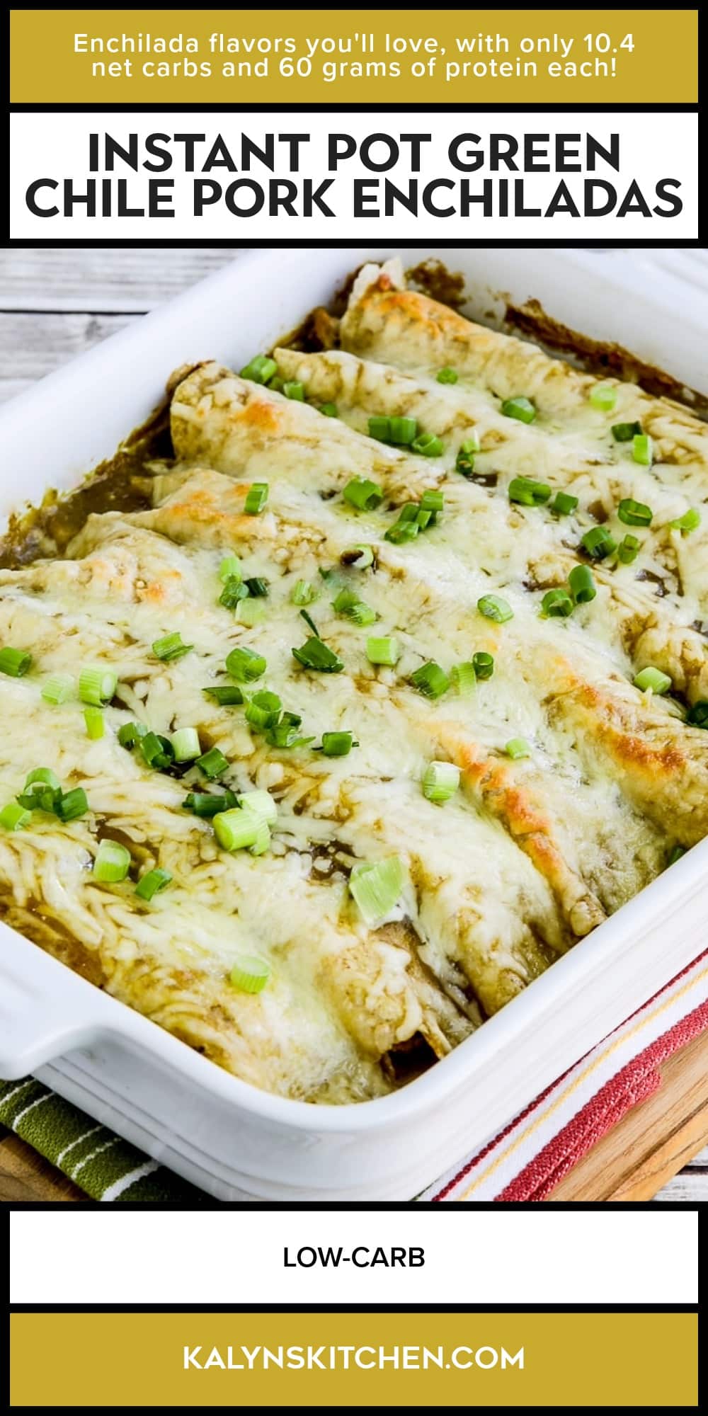 Pinterest image of Instant Pot Green Chile Pork Enchiladas