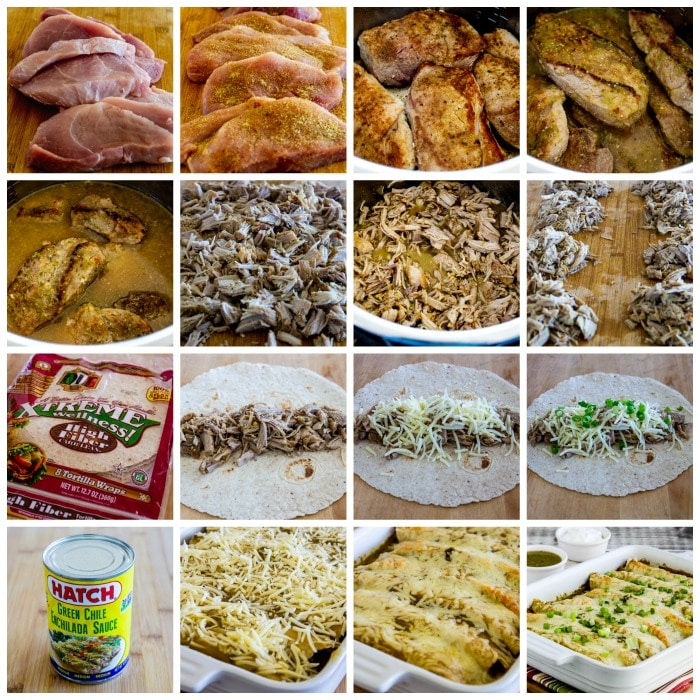 Instant Pot Green Chile Pork Enchiladas process shots collage