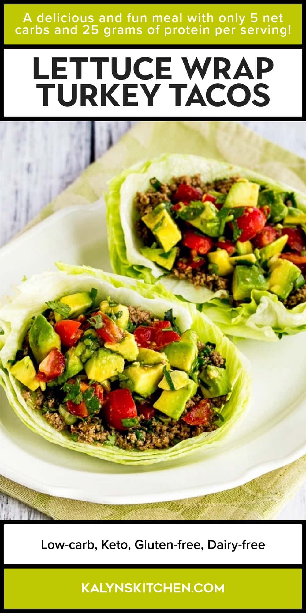 Pinterest image of Lettuce Wrap Turkey Tacos