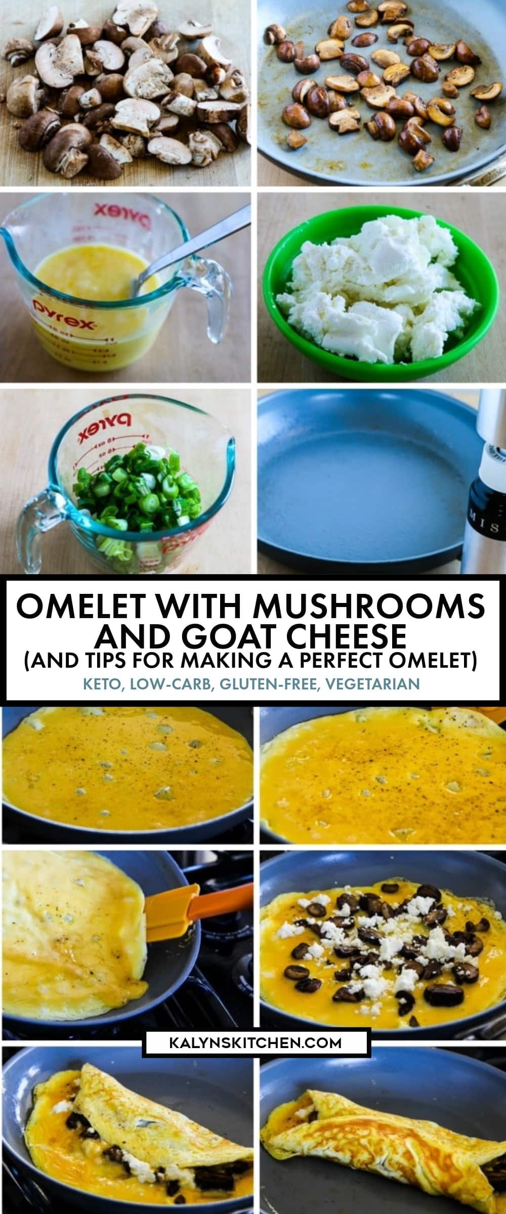 Pinterest image of Omelet with Mushrooms and Goat Cheese