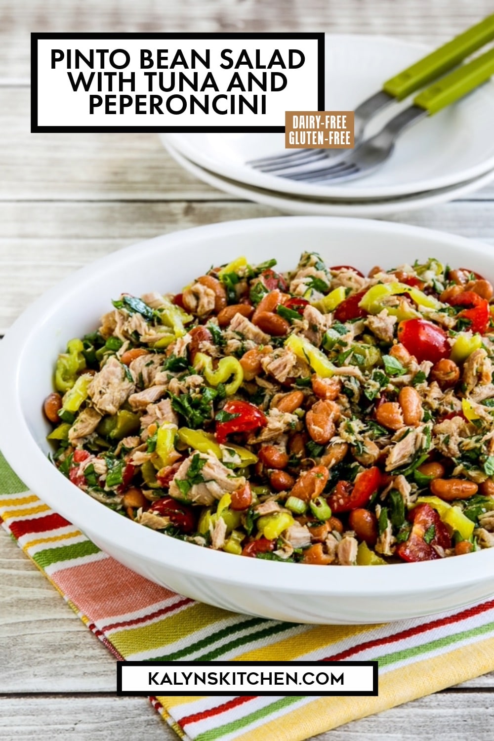 Pinterest image of Pinto Bean Salad with Tuna and Peperoncini