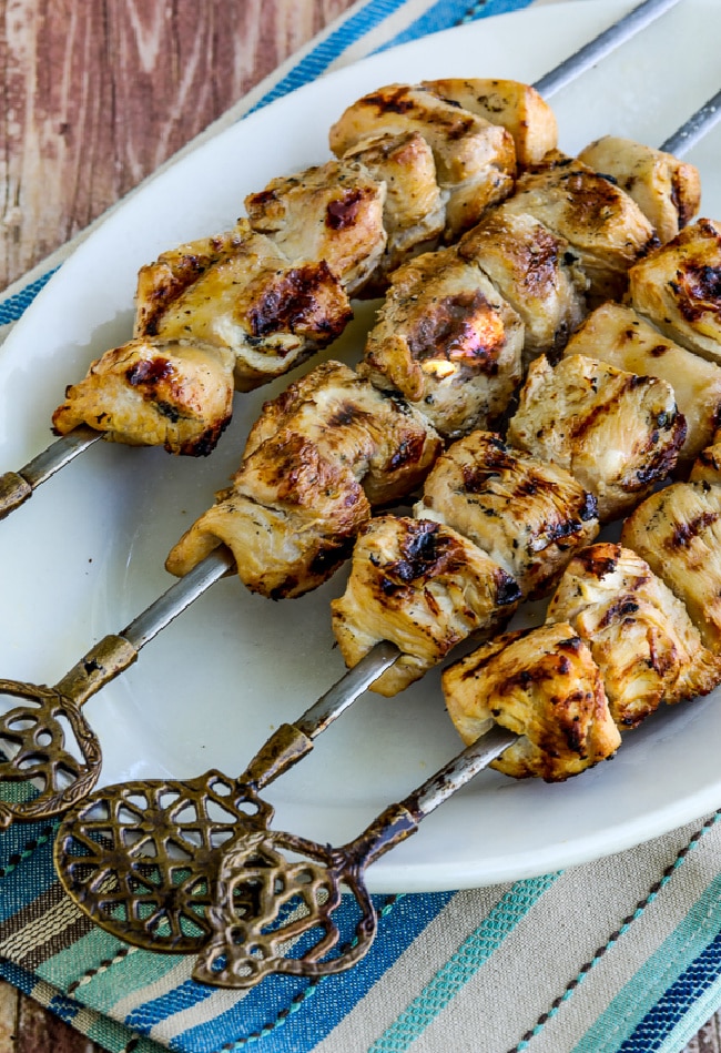 Sanpete County Grilled Turkey Kabobs shown on serving plate with napkin