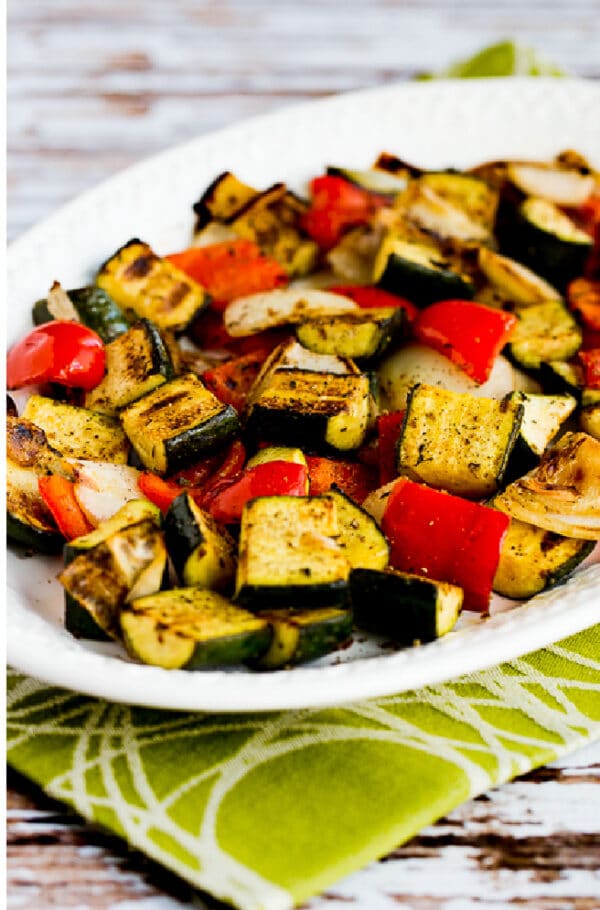 Easy Grilled Vegetables shown on serving dish