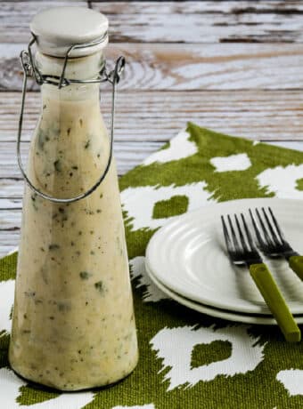 square image of Basil Vinaigrette shown on green-white napkin